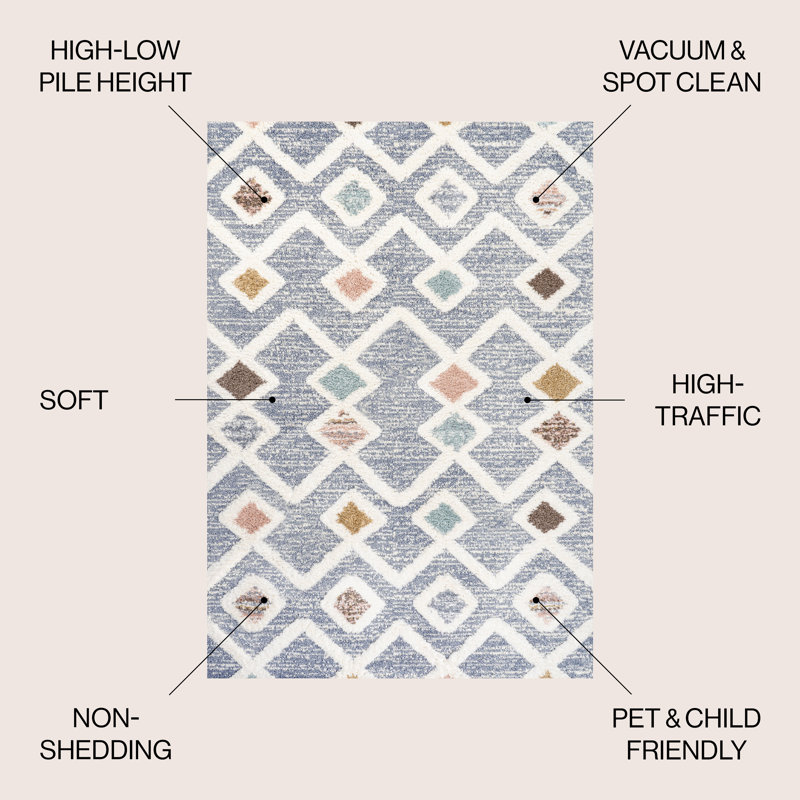 Dermott Geometric Machine Woven Polypropylene Area Rug in Gray/Cream, Rectangle 5'3" x 7'7"