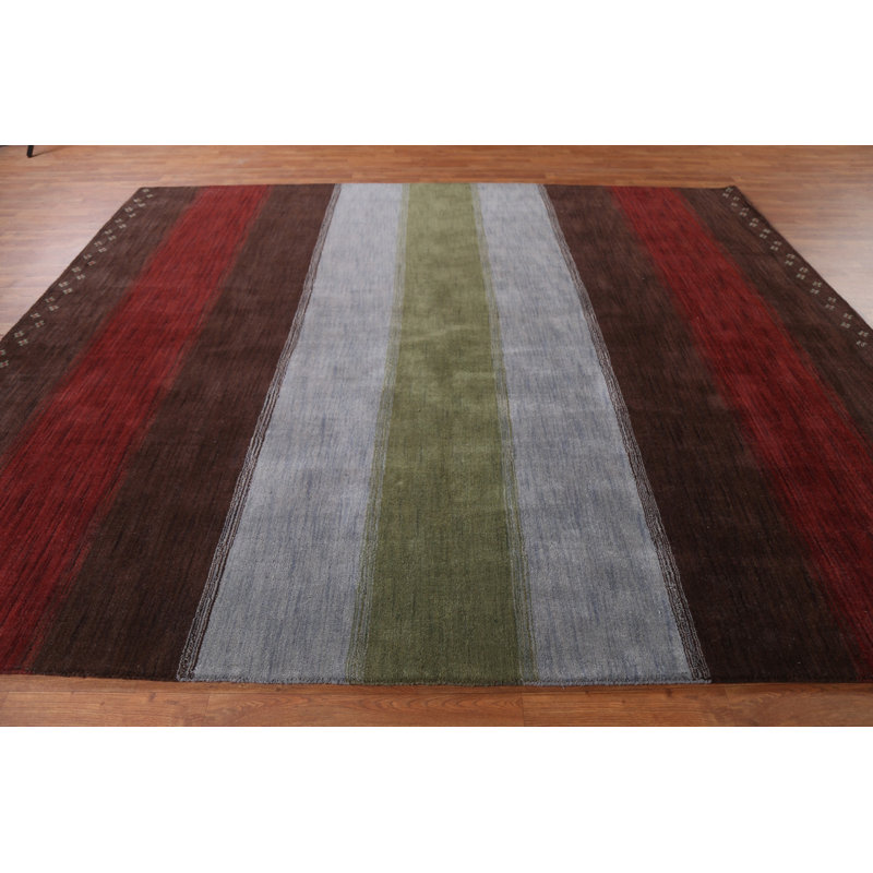 Tapis rouge / vert en laine nouée à la main de conception unique nouvel âge 8 pi 3 po x 9 pi 9 po Lenise