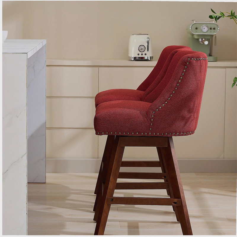 Tabouret de bar pivotant haut, ensemble de 2 tabourets de bar en velours de 26 po de hauteur, tissu marron