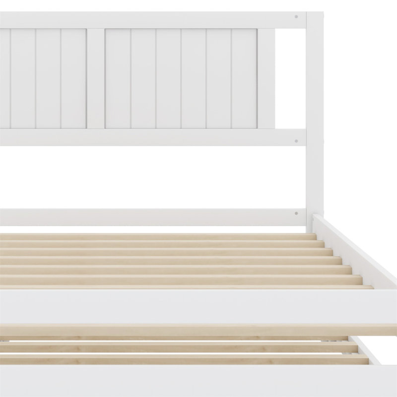 Platform Bed With Adjustable Trundle, White