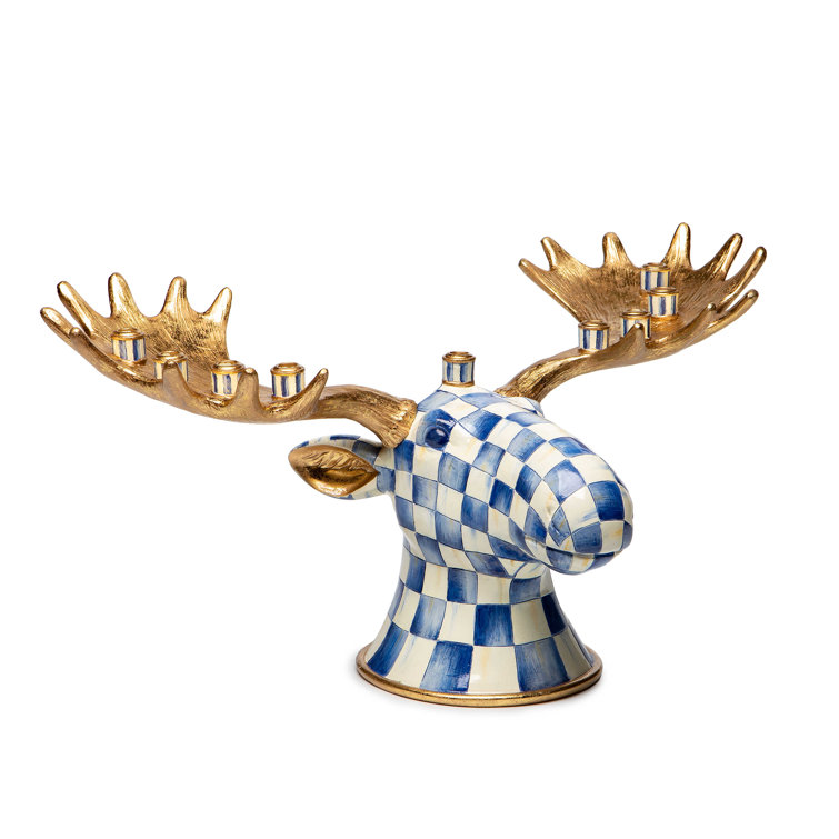 Royal Check Moose Menorah Figurines