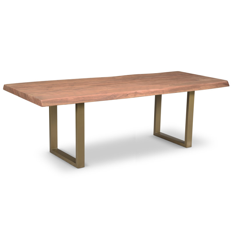 Brooks Solid Wood Dining Table, 116" L x 40" W, Brass, Sandblasted Gray