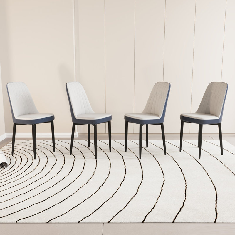 Chaises de salle à manger rembourrées modernes en similicuir (ensemble de 4), Bleu, Bleu ; blanc