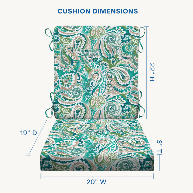 Coussins de chaise d'extérieur Cesur, Paisley aigue-marine, 3"