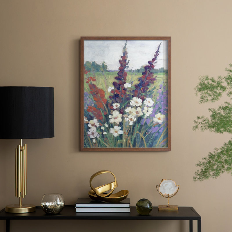 Série FLORAL DCXLII - Impression encadrée de qualité supérieure - Prêt à accrocher - Aucun clou requis, Noyer
