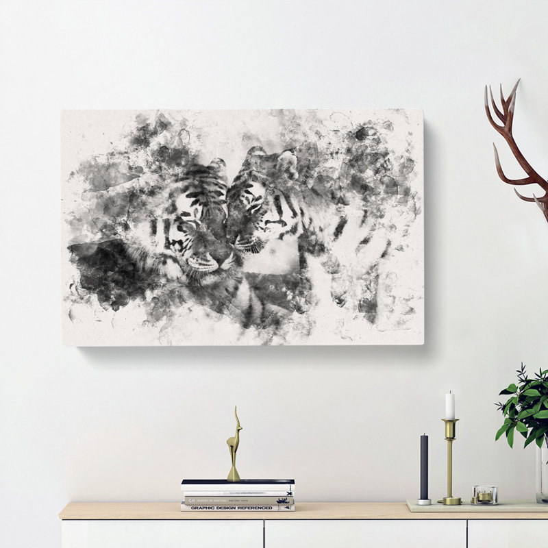 Two Snuggling Tigers - Wrapped Canvas Print, 35cm H x 50cm W x 3cm D