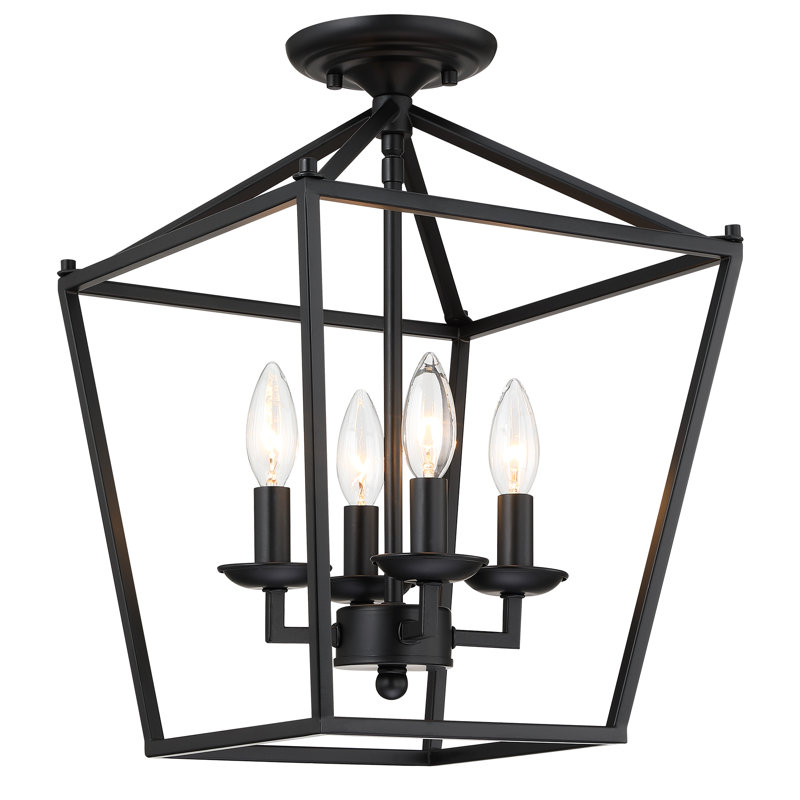 Plafonnier semi-encastré 4 lumières 17 po, Noir mat