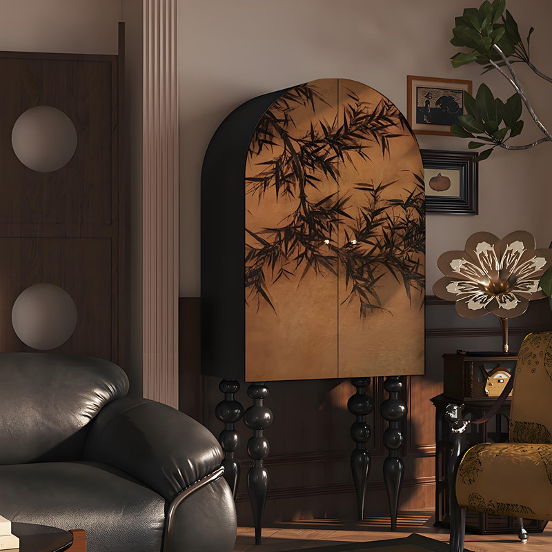 Armoire de rangement vintage en bois massif pour le salon, Noir