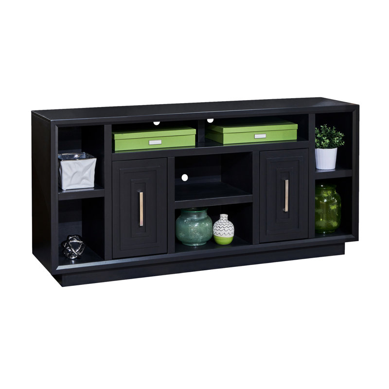 Meuble télé 67 po noir, pouvant accueillir des téléviseurs de 80 po, aucun assemblage requis, avec deux portes et quatre tablettes de 80 po ou moins, console 67 po, assemblage, rangement pratique de conception moderne
