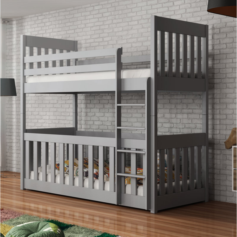 Laskowski Single (3') Standard Bunk Bed and Mattress, Grey, Right Ladder
