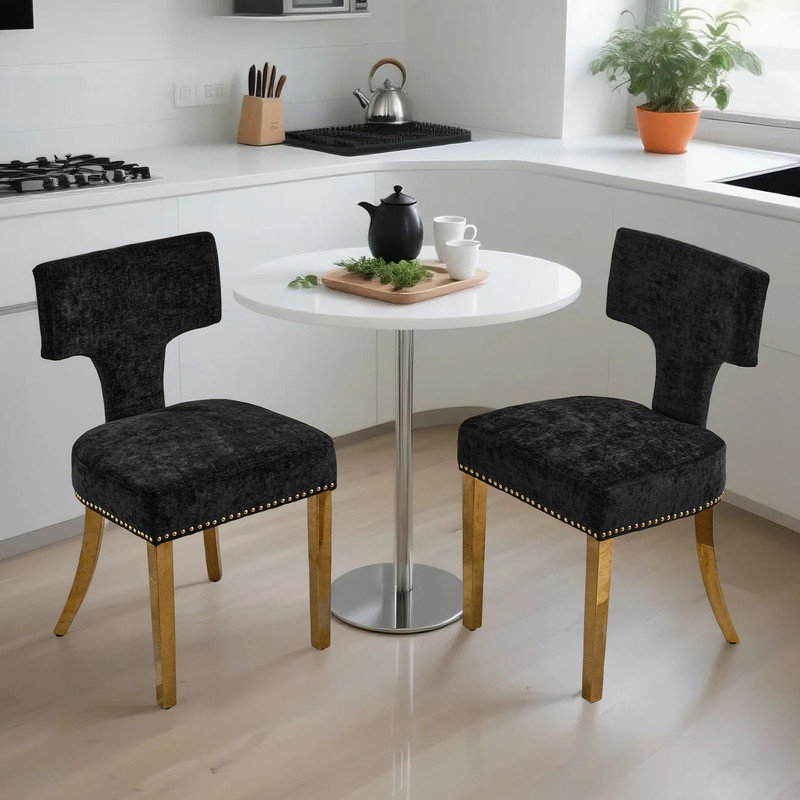 Chaise d'appoint rembourrée Mid-Century, Noir, Doré