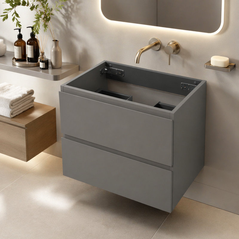 Wall Mount Cabinet WITHOUT Basin With Two Drawers, Gray
