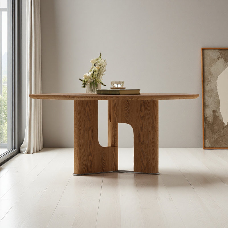Table basse 31,5 pouces ronde en placage de bois de frêne rustique pour petit salon