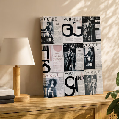 Canvas A Visually Striking Collage Of Vintage Fashion Magazine Covers Predominantly Wall Art Featuring The Iconic VOGUE Logo In Bold Canvas Wall Art