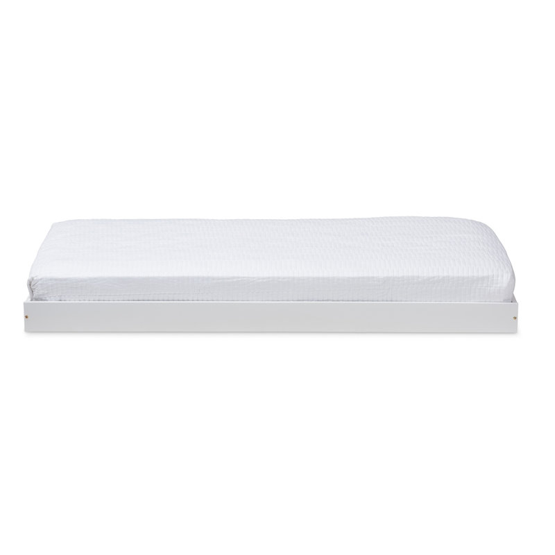 Structure de lit simple blanc Baxton Studio avec revêtement en tissu et rembourrage en mousse H 4,65 po