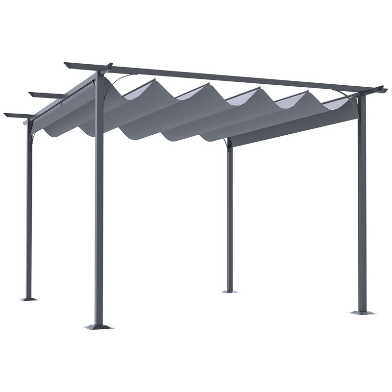 Pineland 3.5M X 3.5M Metal Pergola Gazebo Awning Retractable Canopy Grey