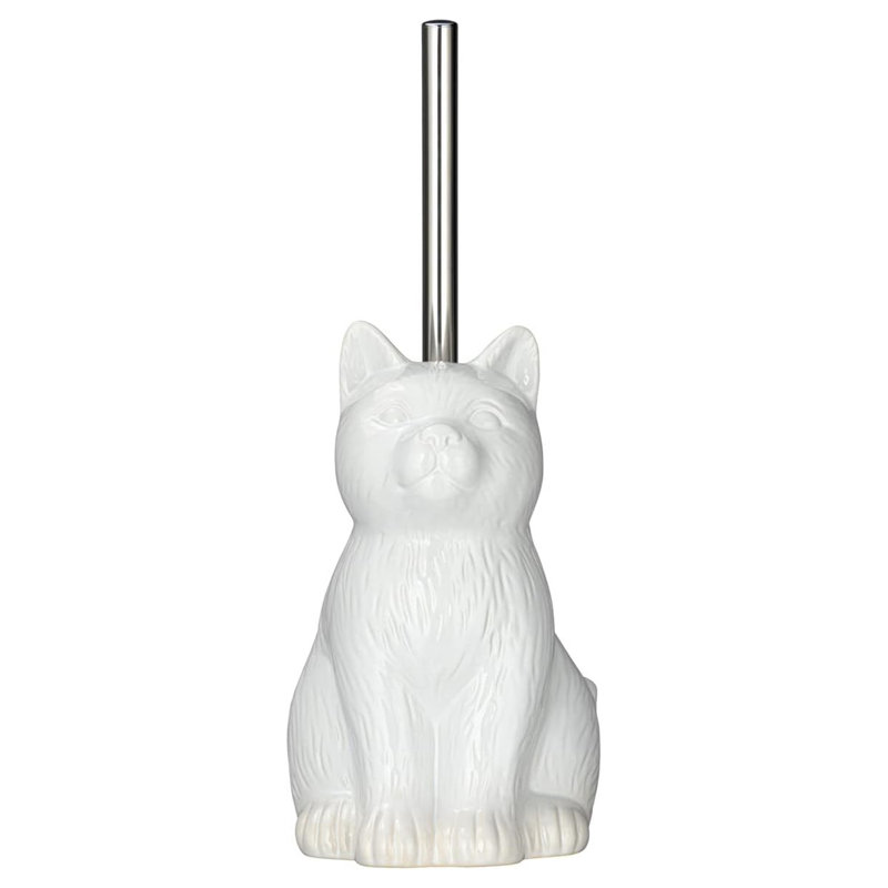Ceramic Cat Toilet Brush Holder,Reusable,Practical,White
