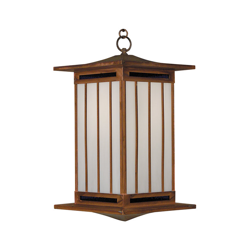 Himeji 1 - Light LED Outdoor Hanging Lantern, Gold White Iridescent, 15.5" H x 7" W, Verdigris Patina