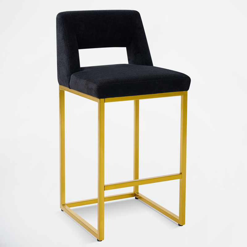 26" Upholstered Counter Barstool With Low Back And Metal Frame Modern Kitchen Island Seating, Black Seat/ Gold Frame