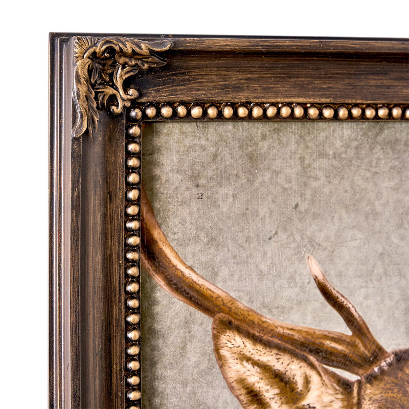 «Deer in suit Portrait», art mural encadré en bronze, décor de thème de bar rétro pour homme - 17 po x 13,75 po