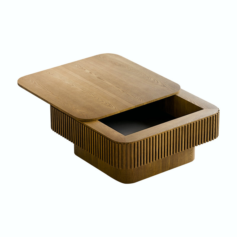 Table basse 31,5 po carrée avec rangement Table d'appoint moderne en placage de bois massif pour salon, chambre à coucher, appartement ou bureau, brun