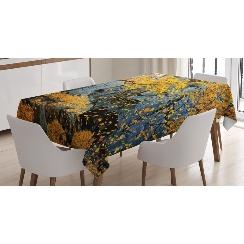Nappe Leaves, érable canadien, feuilles tombées, entourée de roches pittoresques, couverture de table rectangulaire pour décor de cuisine de salle à manger, 60 po x 84 po, orange gris
