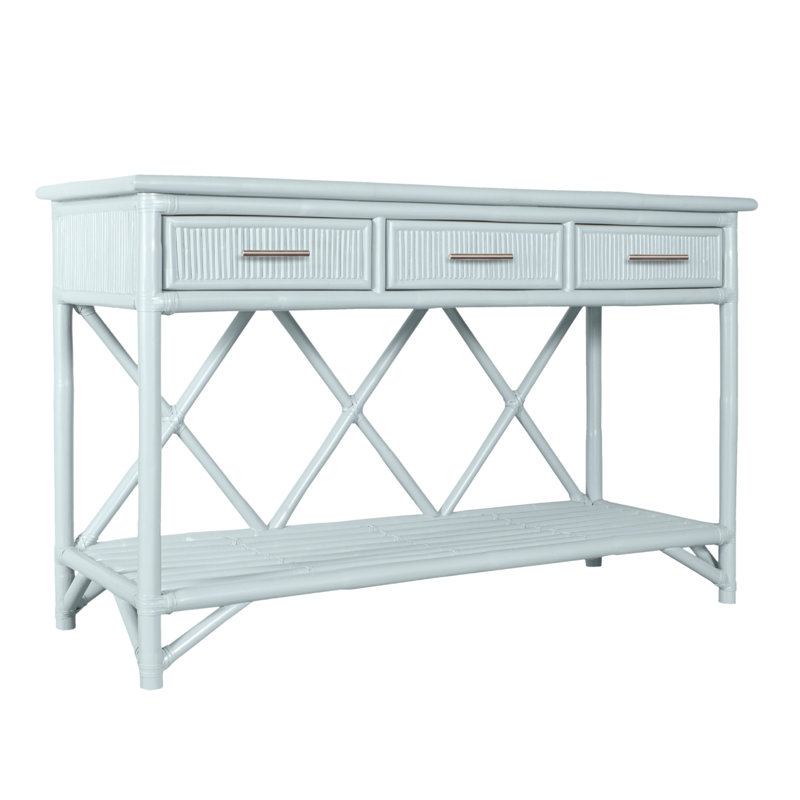 Pencil Rattan 54" Wide Console Table, Light Blue