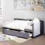 Lit plateforme tapissier en L avec rangement et tiroirs