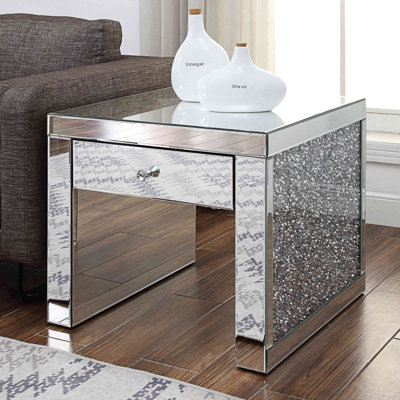 Table de bout miroitante en faux diamants
