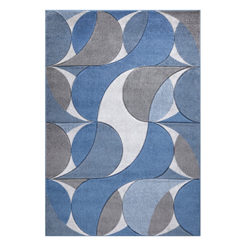 Kenzo Blue Abstract Geometric Modern Rug – Large Living Room Carpet | Bedroom & Hallway Runner | Soft, Stain Resistant, Non-Shedding Floor Mat