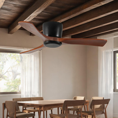 Ventilateur de plafond pour chambre à coucher et salon avec métal et bois brun noir, commande à distance et circulation d'air saisonnière