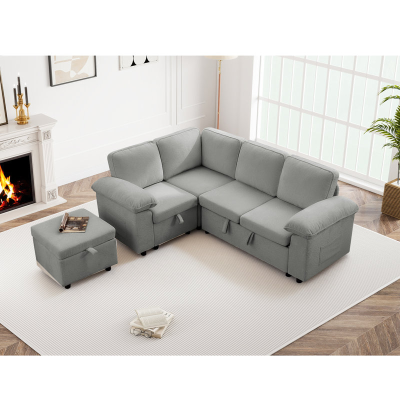 Canapé-lit modulaire en L à 5 places 84,6 po Waldorf avec rangement pour lit escamotable et repose-pieds Waldorf, Light Grey