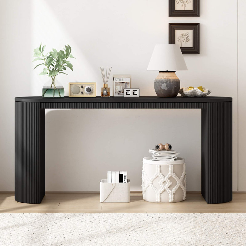 Console courbée à rayures verticales unique, idéale pour le salon, le bureau et l'entrée, Noir, Non