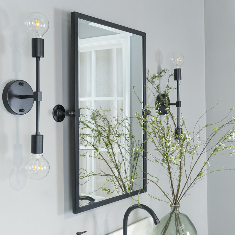 Metal Rectangle Mirror, Matte Black, 30" x 20"