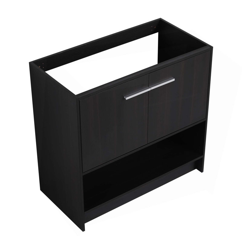 Meuble-lavabo autoportant, 2 portes, meuble-lavabo autoportant, contreplaqué, évier de salle de bain, Noir