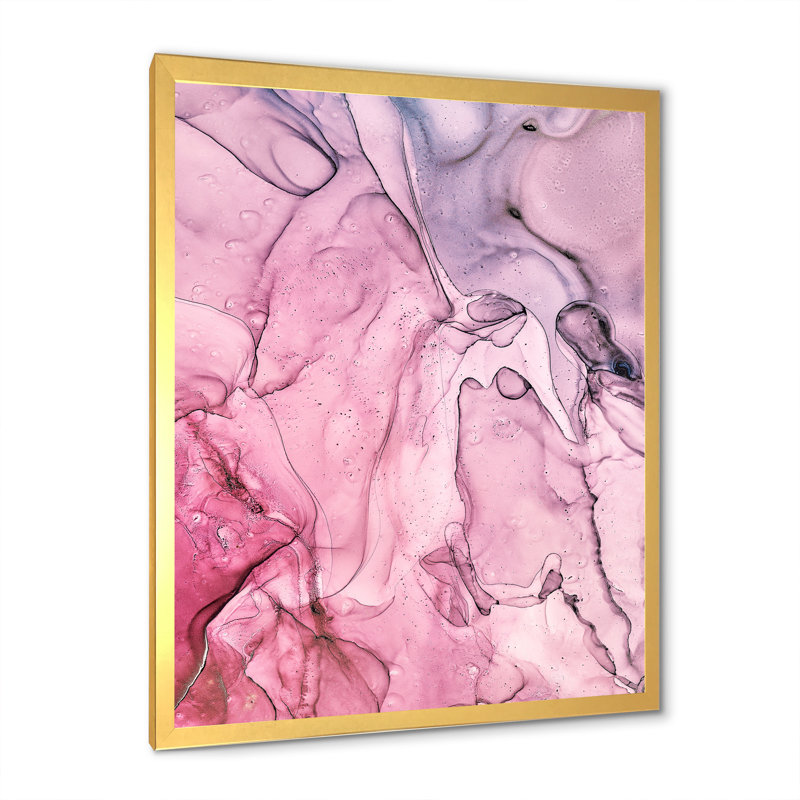 «Pink and Blue Abstract Marble II», reproduction sur toile, Cadre photo doré, H 44 po x l 34 po