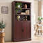 Grande bibliothèque de style champêtre de 191 cm (75,2 po), tablette à 6 niveaux, étagères ouvertes avec portes, bois de cerisier-1620745555