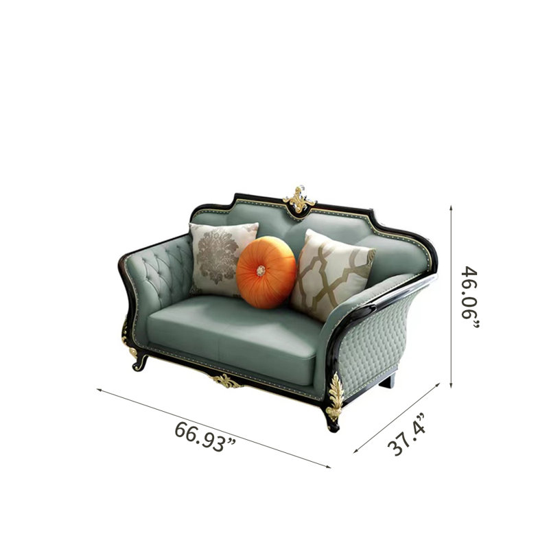 Causeuse en cuir véritable 66,93 po, Cuir véritable vert