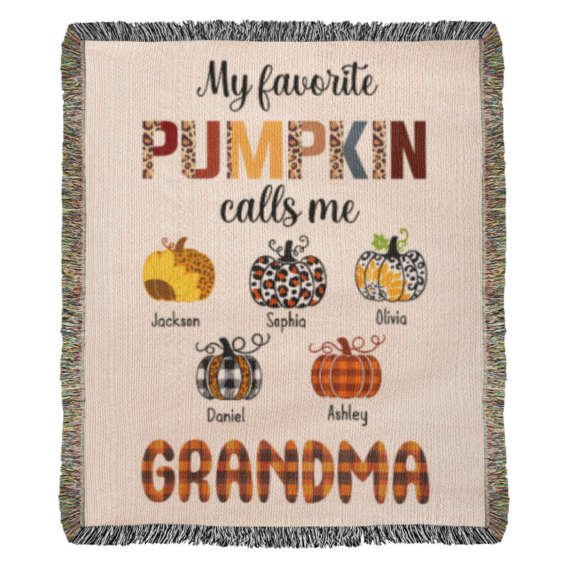 Couverture tissée personnalisée avec grand-mère citrouille, 50 po x 60 po