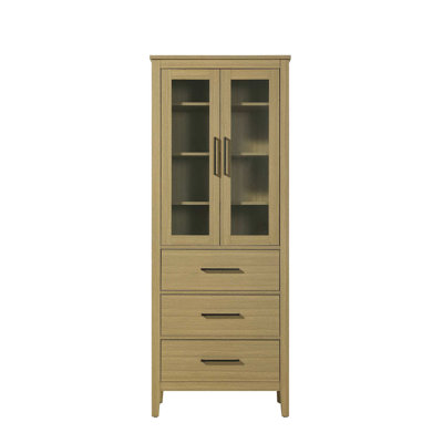 28 Inch Bath Storage Glass Cabinet in Honey Brown