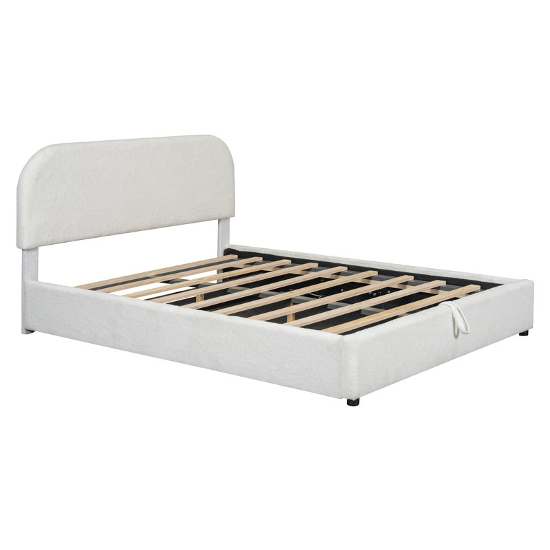 Lit plateforme tapissier Teddy, White, Grand lit