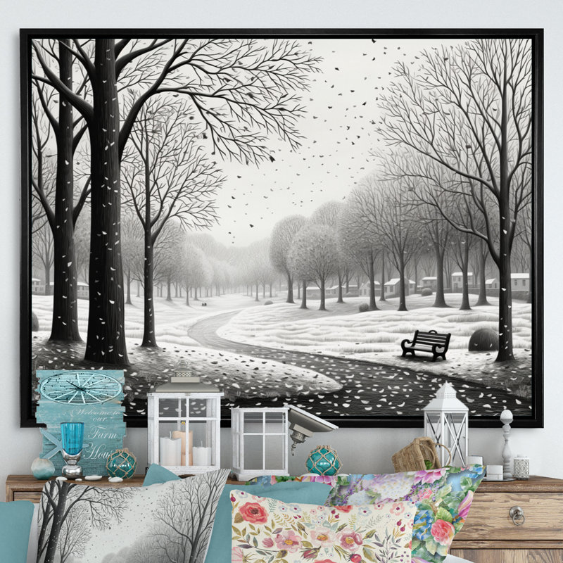 «Countryside Winter Park», impression monochrome sur toile, H 34 po x l 44 po x P 1,5 po, Cadre flottant noir