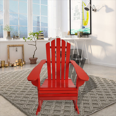 Reclining Wooden Outdoor Rocking Adirondack Chair, Red, Perfect For Relaxation And Versatile Use In Any Outdoor Space
