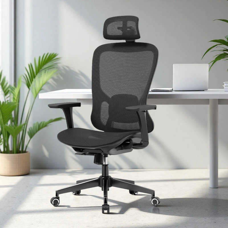 Chaise de bureau ergonomique robuste en maille respirante avec appui-tête réglable en 3D, accoudoirs 4D, chaise de bureau à haut dossier lombaire dynamique en 3D, grande et haute chaise pivotante pour la maison, le bureau, le bureau et les jeux jusqu'à 400 lb