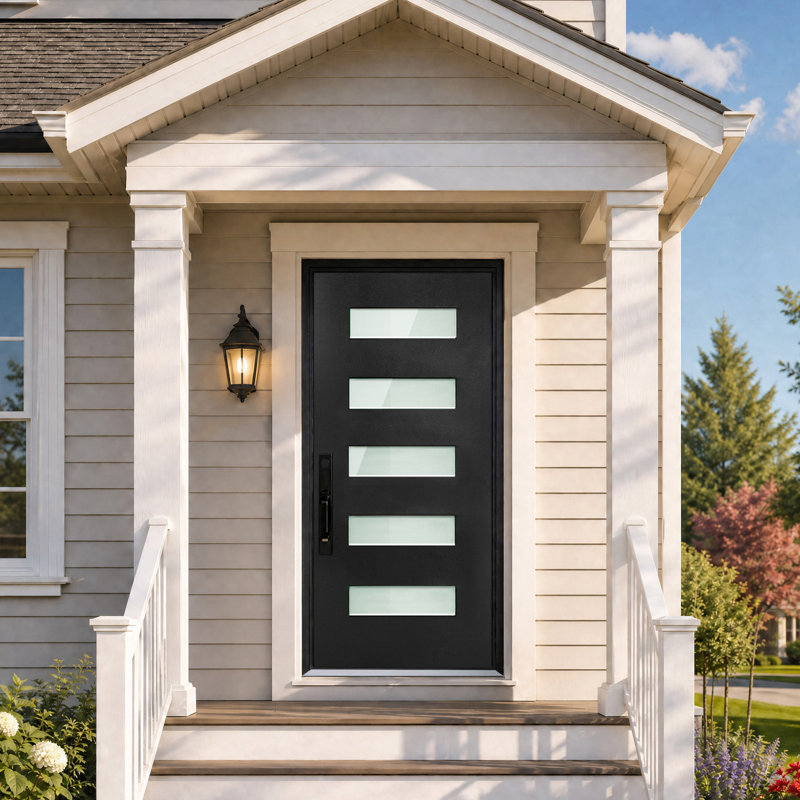 Porte d'entrée Calhome en verre givré noir à 5 verres de 36 po x 80 po Calhome, S'ouvre à gauche vers l'intérieur