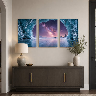 Ensemble de 3 tableaux sur toile représentant une grotte de glace, pour la décoration du salon et de la chambre.