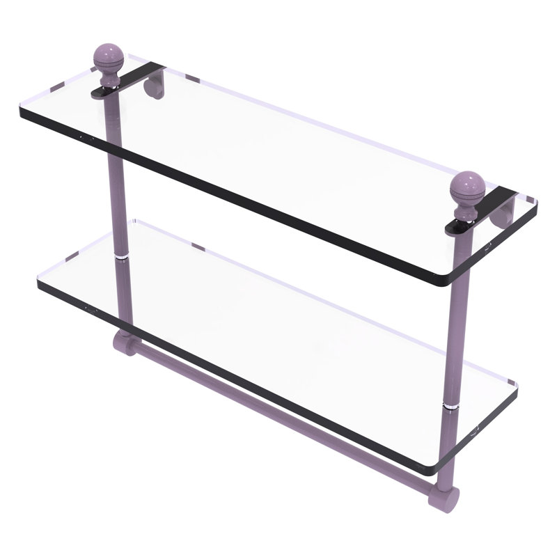 Tablette en verre à deux niveaux de la collection Mambo avec barre à serviettes intégrée MA, H 12 po x l 16 po x P 5 po