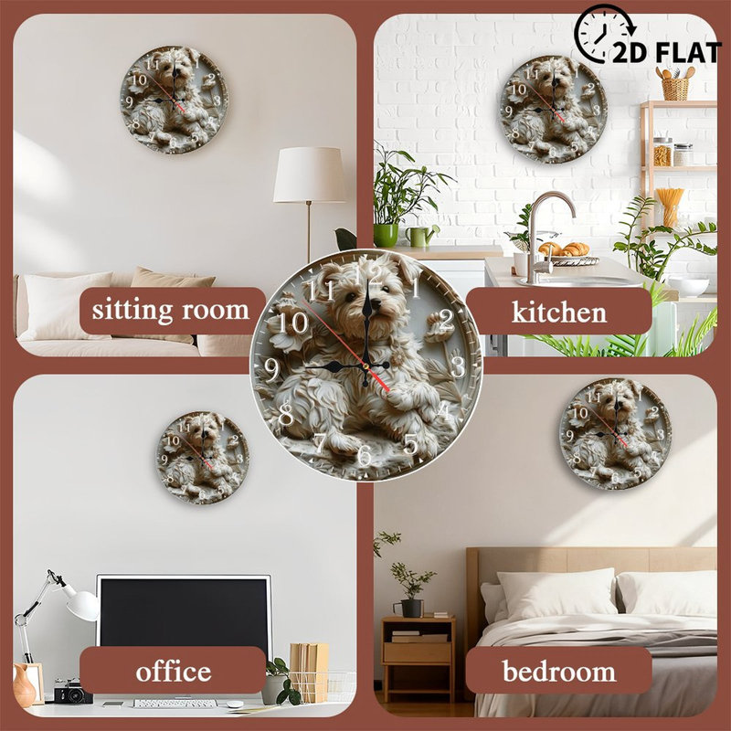 Horloge murale en bois 10 po, mouvement silencieux, à piles (piles AA non incluses), décor artistique, parfait pour les décorations