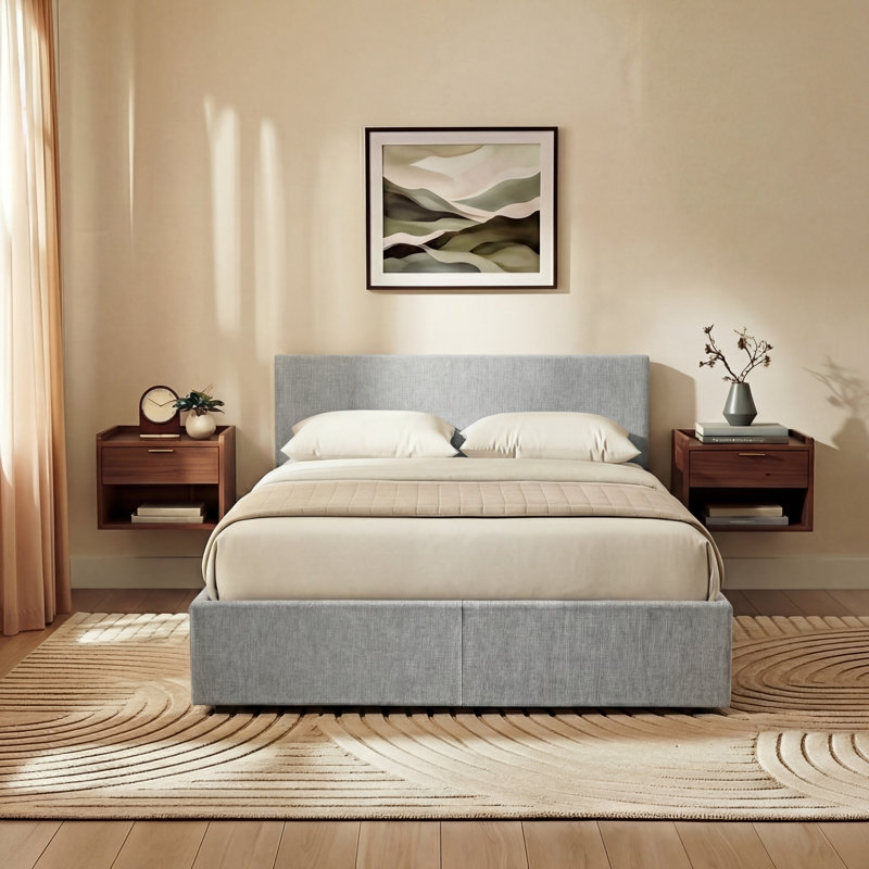 Enya Upholstered Ottoman Bed, Light Grey, Double (4'7)