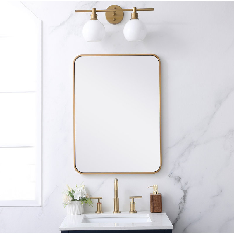 Sabine Metal Rounded Rectangle Wall Mirror, Brass, 30" x 22"